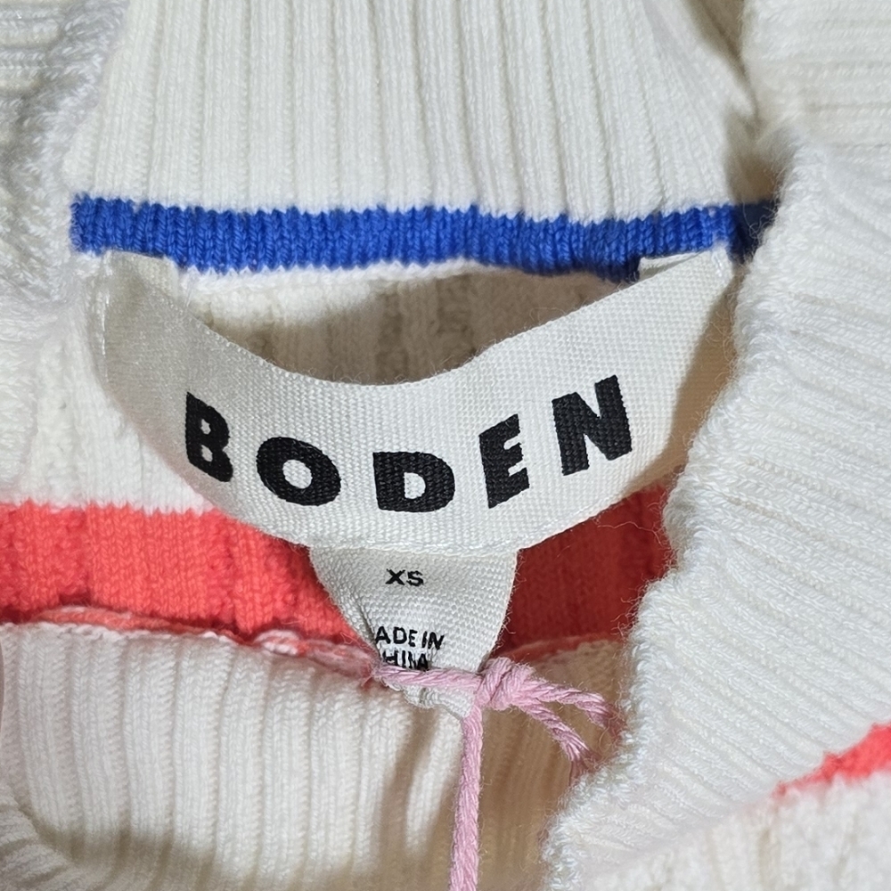 Boden Ribbed Pointelle Striped Stretch-Knit Short Sleeve Top XS - Picture 5 of 5